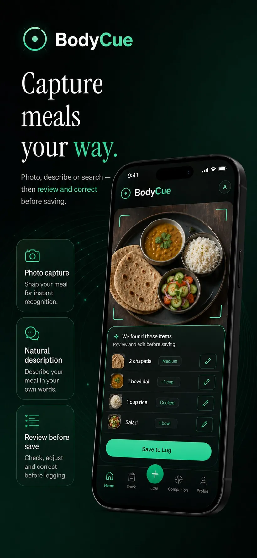 BodyCue — capture meals your way